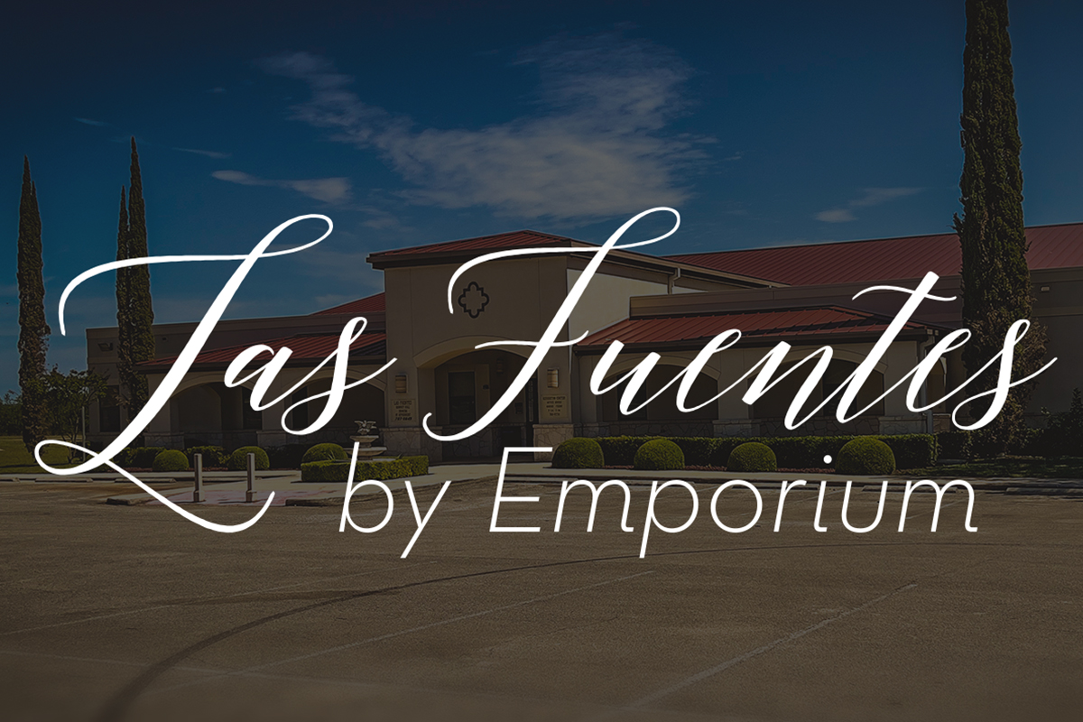 Las Fuentes Banquet Hall exterior showing on-site parking and event venue entrance in San Antonio